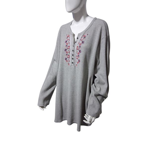 Woman Within Plus Size 3X Embroidered Floral Thermal Casual Cozycore Henley Top - Picture 11 of 12